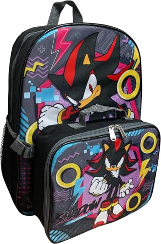 Ruz Sonic the Hedgehog 16 Inch Backpack with Detachable Matching Lunch Box, Shadow Kid's School Bag - style: Shadow