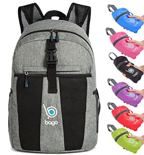 Bago Lightweight Small Hiking Backpack for Women and Men - 25L Travel Day Pack - Foldable Hiking Daypack Ultralight for Camping Outdoor Sports - Day Bag Packable Backpack for Travel (SnowGray) - color: Snowgray