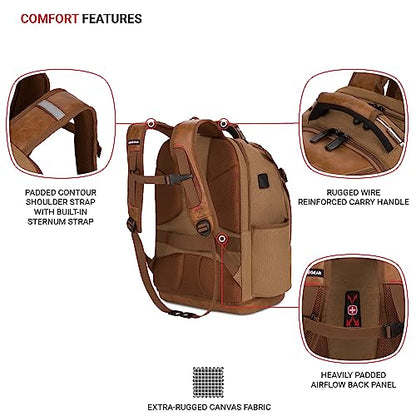 SwissGear Tool Bag Backpack, Fits Up to 17-Inch Laptop, Work Pack PRO, Brown Canvas - color: Brown Canvas, size: Large