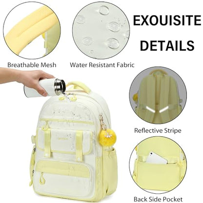 School Backpack for Girls, Laptop Backpack 15.6 Inch Kids Elementary Middle High School Bag Anti Theft Cute College Bookbags for Teens Girls Women Students Casual Travel Daypack,Yellow Beige - color: Yellow