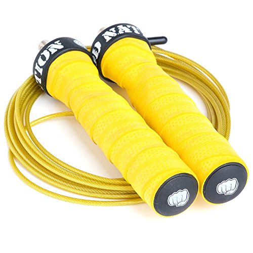 WOD Nation Attack Speed Jump Rope : Adjustable Jumping Ropes : Unique Two Cable Skipping Workout System : One Thick and One Light 11 Foot Cable : Perfect for Double Unders : Men and Women - color: Yellow