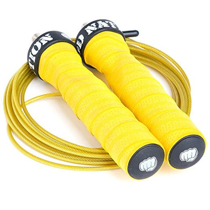 WOD Nation Attack Speed Jump Rope : Adjustable Jumping Ropes : Unique Two Cable Skipping Workout System : One Thick and One Light 11 Foot Cable : Perfect for Double Unders : Men and Women - color: Yellow