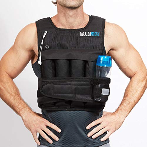 RUNmax Pro Weighted Vest 12lbs/ 20lbs/ 40lbs/ 50lbs/ 60lbs with Shoulder Pads Option - size: 20 lb, style: SHORT WITHOUT SHOULDER PADS