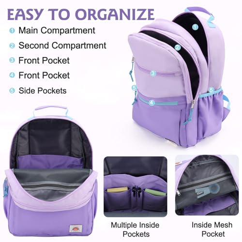 VASCHY School Backpack, Lightweight Classic Cute Aesthetic Bookbag Daypack for Teen Boys Girls Traveling/Gym/Middle School Lightweight Purple - color: Light Purple-l, size: Large-17in