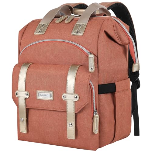 FALANKO Laptop Backpack for Women,15.6 inch Teacher Nurse School Waterproof Backpack,Large Womens Computer Backpack with Laptop Compartment,RFID Anti Theft Shoulder Orange Bags - color: Orange, size: 15.6 Inch