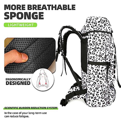 King'sGuard 70L Camping Hiking Backpack for Men Women Large Military Tactical Backpack Molle Rucksack Backpack for Outdoor - color: White Leopard