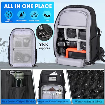 SDYSM Camera Backpack Bag Professional for DSLR/SLR Mirrorless Camera Waterproof 15.6 inch Tactical Camera Bags for Photographers with Rain Cover, Tripod Holder, Small Bag Photography Backpack Case - color: Black