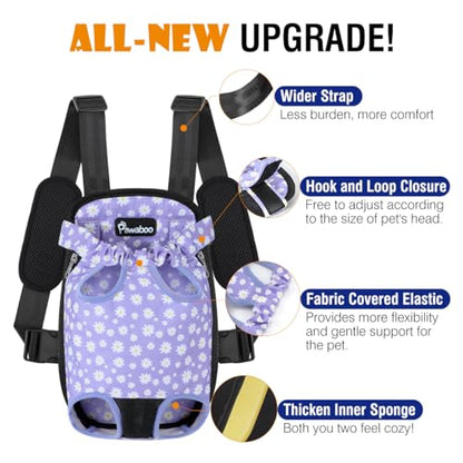 Pawaboo Pet Carrier Backpack, Adjustable Pet Front Cat Dog Carrier Backpack Purse Travel Bag, Legs Out, Easy-Fit for Traveling Hiking for Small Medium Dogs Cats Puppies, XL, Black & Purple Daisy - color: Black & Purple, style: Extra Large (Pack of 1)