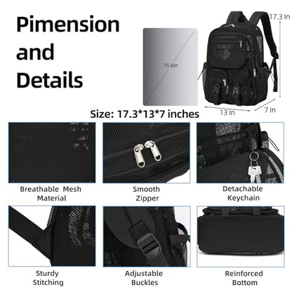 Black Mesh Backpack for Girls Boys, Mesh Bookbags Heavy Duty Semi-Transparent School Bag for College, Travel, Beach, Swimming, Sports - color: Black