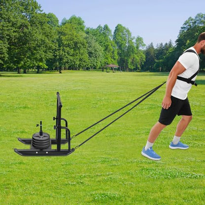 Adjustable Weight Sled for Training - 5 Height Levels, 440lbs Capacity, Lawn-Safe Push/Pull Fitness Sled for Strength Training