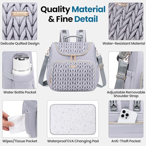 Tealari 4 in 1 Convertible Diaper Bag Backpack,Waterproof Baby Diaper Bag with Changing Pad,Converts into Baby Tote Bag,Diaper Backpack,Stroller Bag and Crossbody Diaper Bag - color: Gray