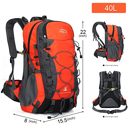 INOXTO lightweight Hiking Backpack 35L/40L Hiking Daypack with Waterproof Rain Cover for Travel Camping Outdoor Men and Women - color: 40l Orange