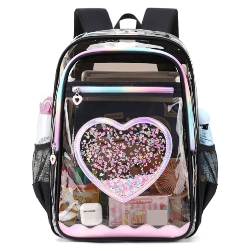 Clear Backpack, Heavy Duty Thick TPU Clear Bookbag, Transparent Bookbag Stadium Events, See Through Large Ergonomic Backpack for School Kids Girls Women Travel Security College Concert - color: Semi-black