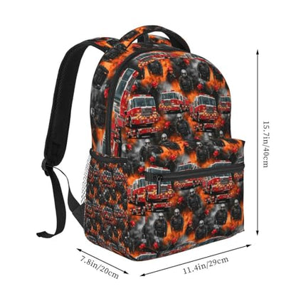 Casual Travel Backpack Fire Truck for Men Women, Lightweight Water Resistant Commuter Daypack with Laptop Compartment and Side Mesh Pockets - color: Pattern (747)