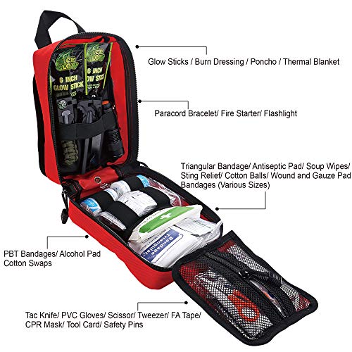 EVERLIT 250 Pieces Survival First Aid Kit IFAK EMT Molle Pouch Survival Kit Outdoor Gear Emergency Kits Trauma Bag for Camping Boat Hunting Hiking Home Car Earthquake and Adventures - color: Red