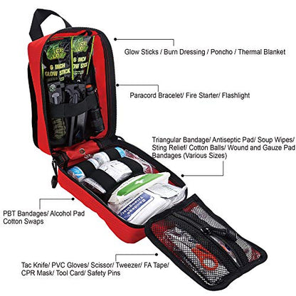 EVERLIT 250 Pieces Survival First Aid Kit IFAK EMT Molle Pouch Survival Kit Outdoor Gear Emergency Kits Trauma Bag for Camping Boat Hunting Hiking Home Car Earthquake and Adventures - color: Red