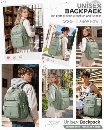 BJLFS Green Cute School Backpack with Laptop Compartment Small Travel Laptop Backpack for Women Men Waterproof College Backpack Simple School Bag for Teens Girls Boys - color: A2-green