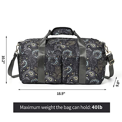 Boulder Bee Pickleball Bags, Premium Pickleball Tote Bag for Girls, Women’s Hand/Shoulder Gym Bag w Water Bottle Holder, with Pickleball Racquet/Paddle Holder - color: Duffel Bag-Brown cashew flower