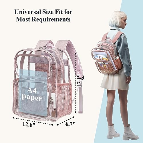 PACKISM Clear Backpack for School - 17 inch Large Heavy Duty Bookbag, Reinforced See Through PVC Transparent Backpack - color: Mauve, style: Daypack Backpacks