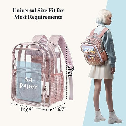 PACKISM Clear Backpack for School - 17 inch Large Heavy Duty Bookbag, Reinforced See Through PVC Transparent Backpack - color: Mauve, style: Daypack Backpacks