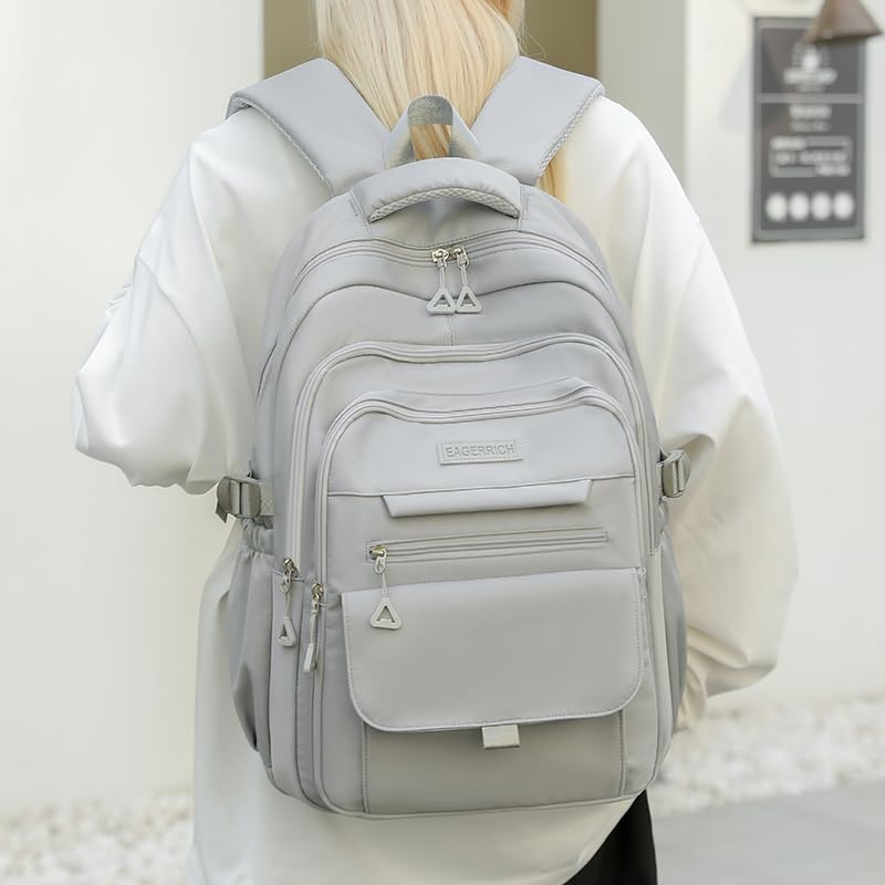 School Cute Aesthetic Backpack Girls Backpack for Students Kids Teen Girls Large Capacity Bookbags College Backpacks Laptop Lightweight Bookbag Casual Travel Daypacks School Bag（Grey） - color: Grey