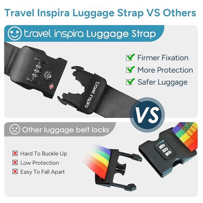 Travel Inspira TSA Accepted Luggage Straps Cross Belt for 20-28 Inch Suitcases Adjustable 103-200cm (40-79 Inch) Nylon Webbing with ABS Quick Release Buckle - color: Cross Black-New