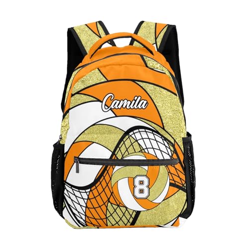 Sport Bag Volleyball Orange Gold Laptop Backpack Personalized Casual School Backpack for Women Men Gift - color: Volleyball Orange Gold