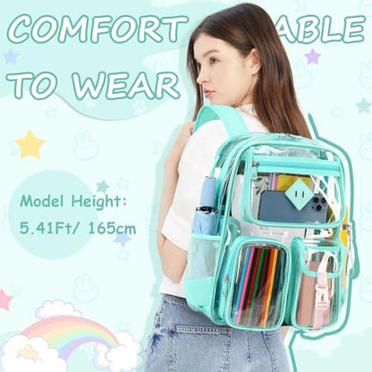 PIG PIG GIRL Clear Backpack for School,Heavy Duty PVC Transparent Bookbag for Girls Stadium Approved See Through Backpack - color: 4-turquoise