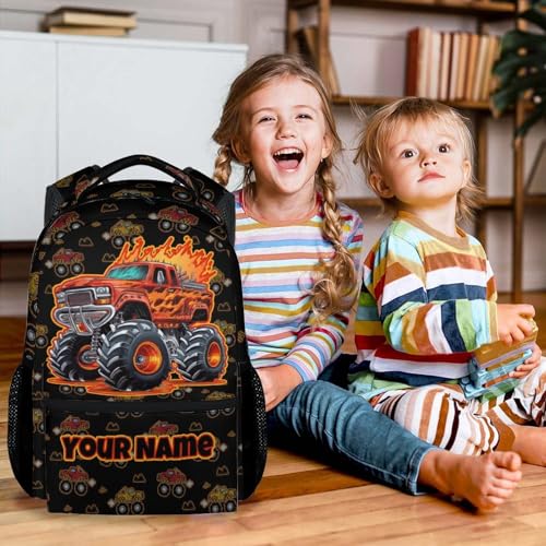 Toddler Truck Backpacks for Kids - 17 Inch Custom Large Capacity Boys Backpack for Preschool, Lightweight Truck Schoolbag for Kindergarten - color: Black