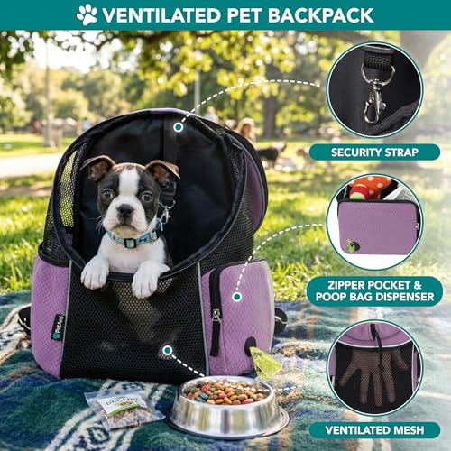 PetAmi Dog Carrier Backpack, Hands Free Front Pet Carrier, 14 lbs, Purple - color: Purple, size: 16.5"L x 10.0"W x 17.0"H
