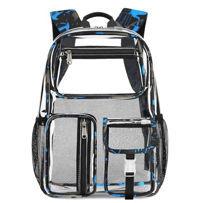 Cusangel Clear School Backpack,Heavy Duty Clear Backpack,16.5 x12 x5inch TPU Large Capacity See Through bookbag for Sport Events,Travel (Blue) - color: Blue