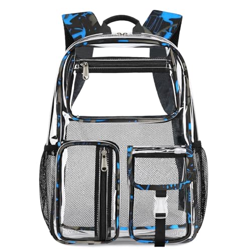 Cusangel Clear School Backpack,Heavy Duty Clear Backpack,16.5 x12 x5inch TPU Large Capacity See Through bookbag for Sport Events,Travel (Blue) - color: Blue
