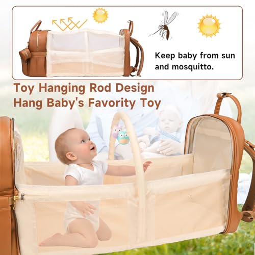 ANWTOTU Leather Baby Diaper Bags with Changing Station,Extra large Capacity Baby Diaper Bag Backpack,Waterproof Baby Essentials(Brown) - color: Upgraded-brown