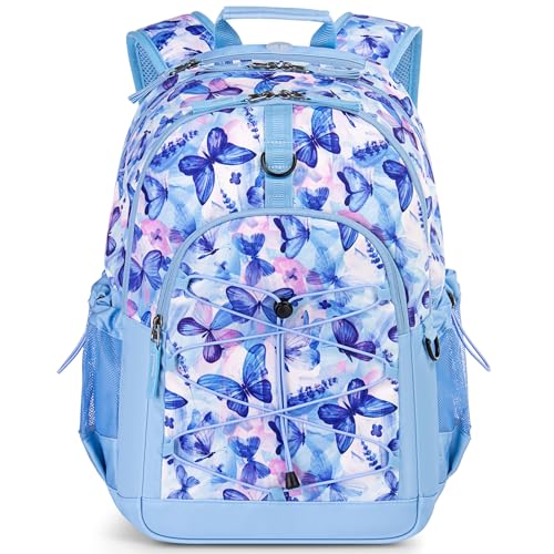 Choco Mocha Butterfly Backpack for Teen Girls, Travel School Backpack for Girls Middle School Large Bookbag 18 Inch, Blue - color: Butterfly-blue