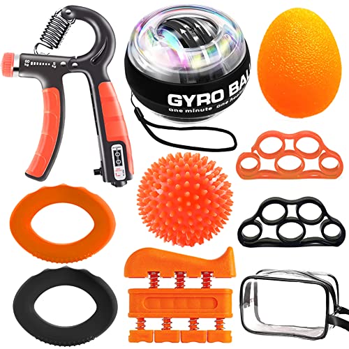 Hand Grip Strengthener Workout Kit (10Pcs) Hands Grip Strength Trainer, Forearm Gripper, Finger Exerciser Stretcher Wrist Ball, Stress Relief Ball for Men and Women, Injury Recovery - color: HSK02