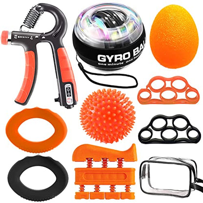 Hand Grip Strengthener Workout Kit (10Pcs) Hands Grip Strength Trainer, Forearm Gripper, Finger Exerciser Stretcher Wrist Ball, Stress Relief Ball for Men and Women, Injury Recovery - color: HSK02