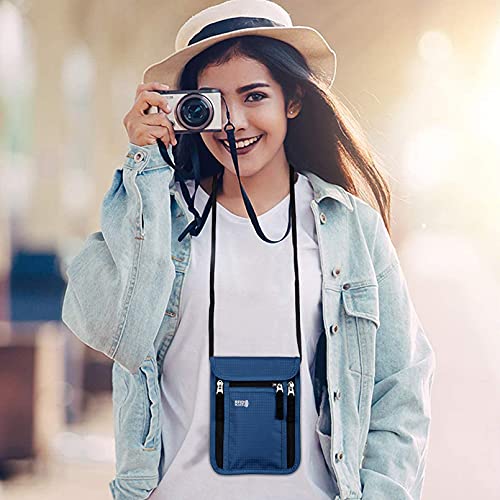 Travel Pouch Neck Wallet Family Passport Holder Organizer Case with RFID Blocking | Family Passport Holder - color: Navy Blue