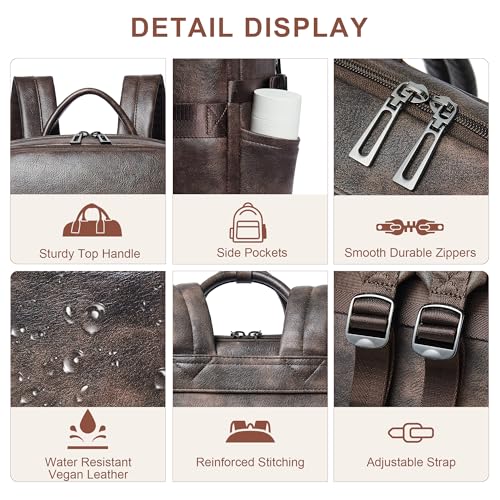 Shrrie Laptop Backpack for Women,Vegan Leather Backpack Work Computer Backpacks fits 16" Laptop,Water Resistant Teacher Nurse Casual Daypack for Weekender Camping Travel,Two-toned Coffee - color: Two-toned Coffee