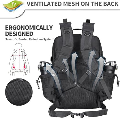 45L Military Tactical Backpacks 3 Days Assault PackBag Fitness Rucksack Hiking Molle Daypack (Black Neon3.0) - color: Black Neon3.0