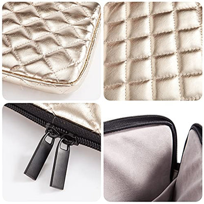 Puffy Laptop Sleeve 11 12 13 13.3 14 15 15.6 inch Case Protective Bag Quilted PU Leather Smooth Zipper Velvet Lined Padded Holder with Pocket - color: Gold Quilted, size: 11-12 Inch