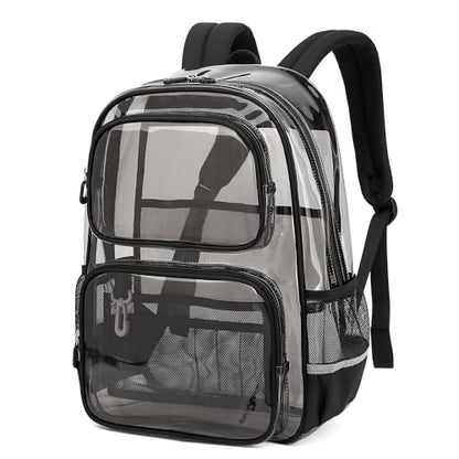 Sisipoet Clear Backpack for Girls, Heavy Duty PVC Transparent Bookbag for School, Classic Casual Kids Backpacks, Smokey - color: Black and Gray