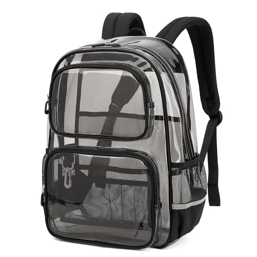 Sisipoet Clear Backpack for Girls, Heavy Duty PVC Transparent Bookbag for School, Classic Casual Kids Backpacks, Smokey - color: Black and Gray