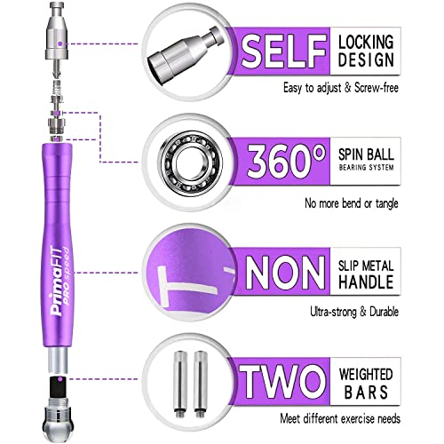 PrimaFIT Jump Rope Pro Speed Skipping Rope Adjustable Adult Jumping Rope Weighted Aluminium Handles for Double Dutch Boxing Workout Crossfit Exercise Fitness Spare Cable Weights Protectors Carry Bag - color: Purple
