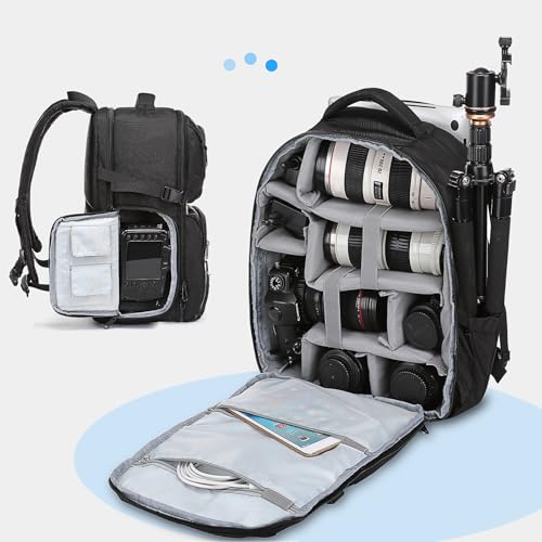 MOSISO Camera Backpack, DSLR/SLR/Mirrorless Camera Case, Side Quick Access Photography Travel Bag with 15-16 inch Laptop Compartment&Rain Cover&3 Front Pockets Compatible with Canon/Nikon/Sony, Black