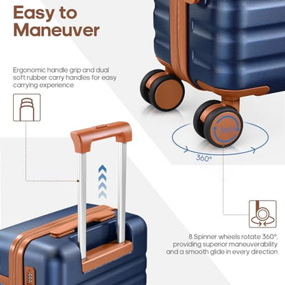 UKEIN Luggage Sets 3 Piece, Carry On Luggage 20In With Spinner Wheels,PC Hardside Suitcase Set with TSA Lock,Durable Carry On Suitcase With Travel Backpack for Men (Blue, 3 piece set (20inch)) - color: Blue, size: 3 piece set (20inch)