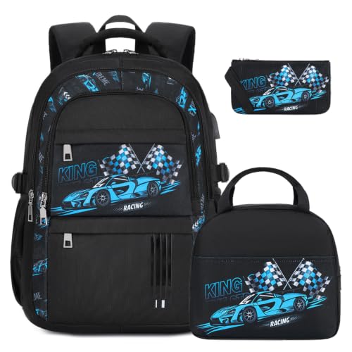 ACESAK Boys Backpack - 3PCS Cool Luminous Backpack for Boys School Backpacks for Kids Kindergarten Elementary Preschool Middle School Bags with Lunch Box Pencil Case Set (Blue Car) - color: Blue Car