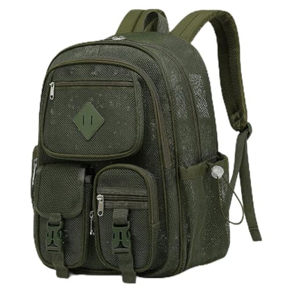 Mesh Backpack for Girls Boys, Women Mesh Bookbags Heavy Duty Semi-Transparent School Bag Net Back Pack for Travel, Beach, Swimming, Work - Army Green - color: Army Green