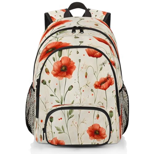 Red Poppy Laptop Backpack for Women Men, 18.3 Inch Travel Work Backpacks, Floral Waterproof Computer Casual Daypack Nurse Teacher Bags - color: Multicolor 4