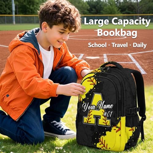COZYAURA Softball Backpack for Girls - Custom Initial Sports Bookbag, 17 Inch Water Resistant School Bag | Kids Backpack for Toddler Teens, Preschool, Elementary & Middle School - color: Yellow
