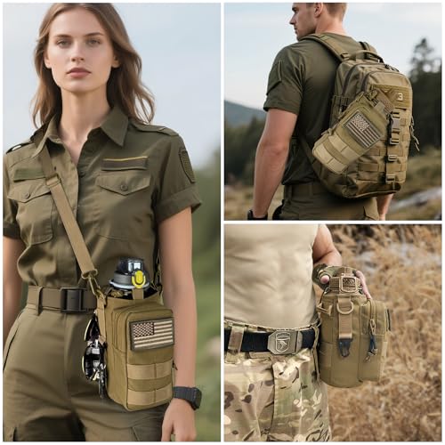 Water Bottle Holder with Strap - Tactical Insulated Water Bottle Sleeve with MOLLE System Water Bottle Cover Cross-Body Pouch for Walking Hiking Camping Gym 32oz&40oz - color: Brown